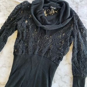 Sexy sweater! Black lace cowl neck design